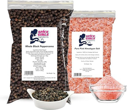 Himalayan Pink Salt (1kg) & Peppercorns For Grinder Refill (1kg)